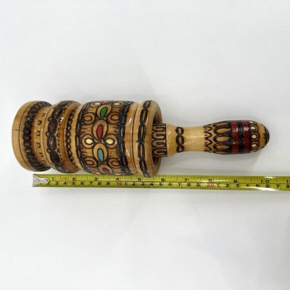 Vintage Wooden Turned Mortar & Pestle Primitive Farm Kitchen Tool Large Bulgaria - Picture 12 of 12